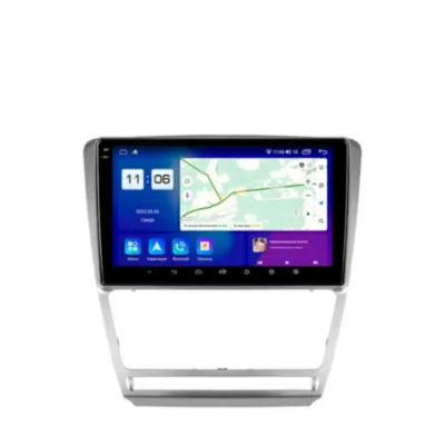 Магнитола для Skoda Octavia A5 2004-2013 (рамка серебристая / вставки климата матовые) Parafar (cо встроенным модулем для подключения камер 360) на Андроид 13.0 PF005T3LUX1U2K360