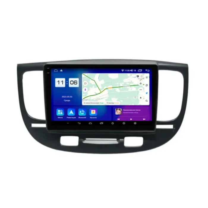 Магнитола для Kia Rio 2005-2011 матовая черная Parafar (cо встроенным модулем для подключения камер 360) на Андроид 13.0 PF887LUX1U2K360