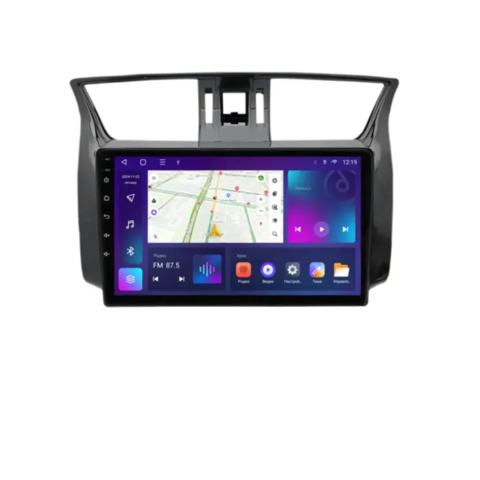 Магнитола для Nissan Sylphy, Sentra 2012-2019 глянцевая черная с отверстием под воздуховоды Parafar на Андроид 10.0 PF875T1TRG